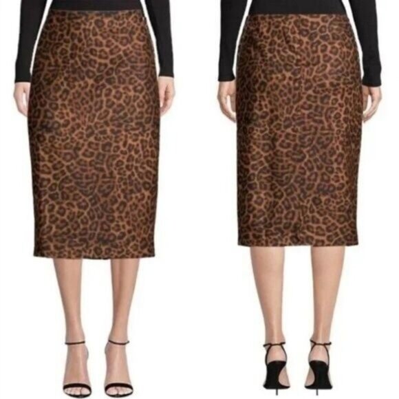 LORD & TAYLOR | Leopard Midi Pencil Skirt Tan & Black Animal Print Sz 2 - Picture 1 of 9